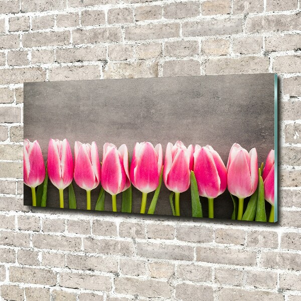 Glasbild Rosa Tulpen