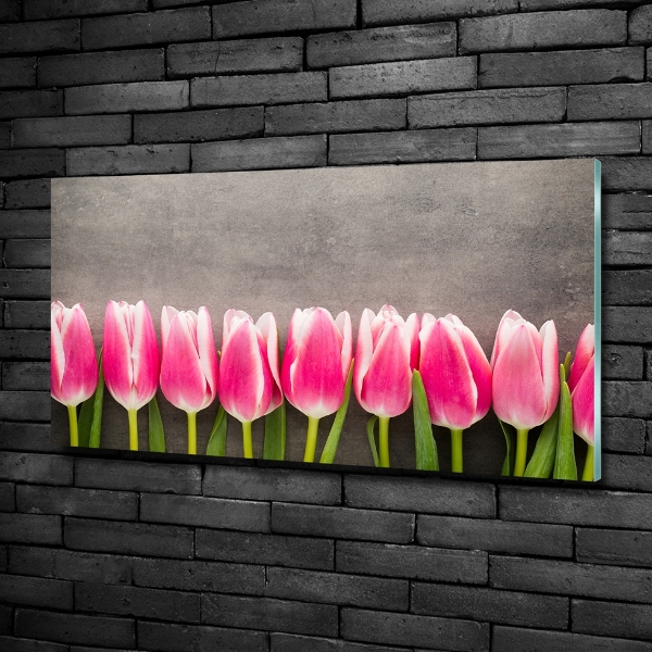Glasbild Rosa Tulpen