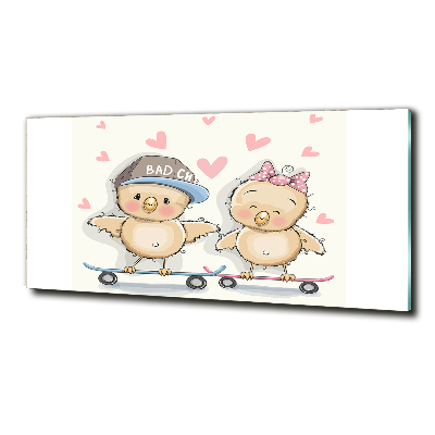 Foto glasbild Vögel auf einem Skateboard