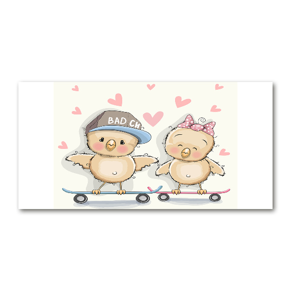 Foto glasbild Vögel auf einem Skateboard