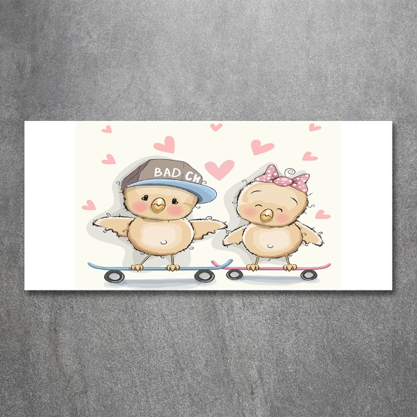 Foto glasbild Vögel auf einem Skateboard