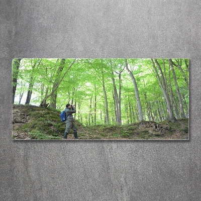 Foto glasbild Ornithologe im Wald
