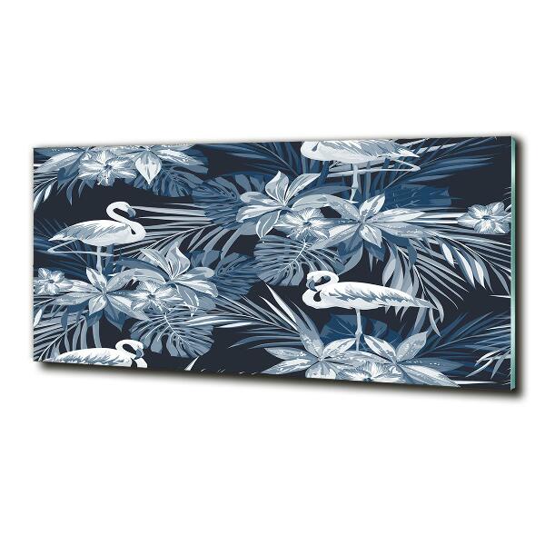 Foto glasbild Flamingos und Pflanzen