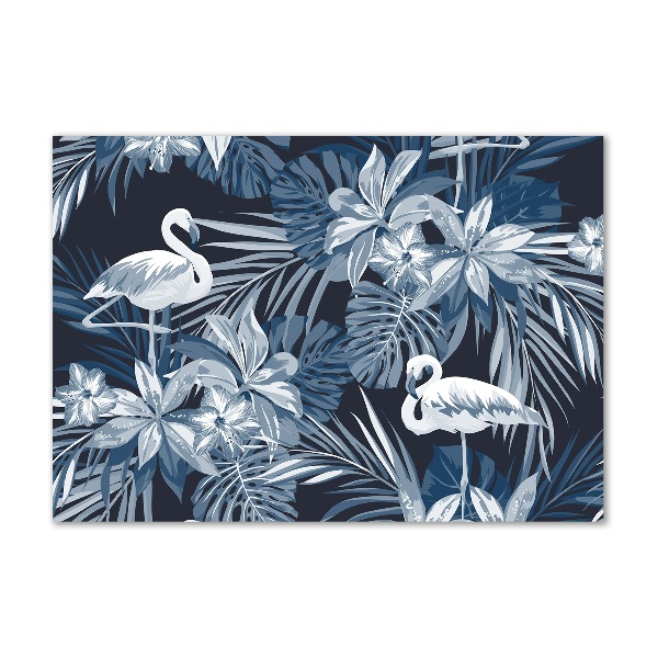 Foto glasbild Flamingos und Pflanzen