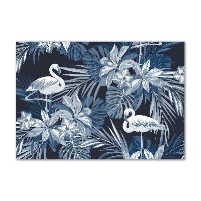 Foto glasbild Flamingos und Pflanzen