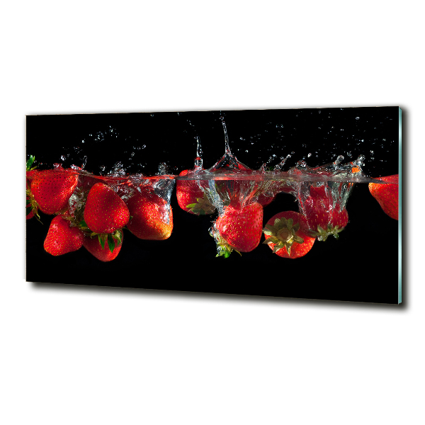 Glasbild Erdbeeren unter Wasser