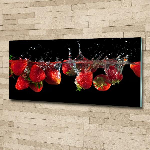 Glasbild Erdbeeren unter Wasser