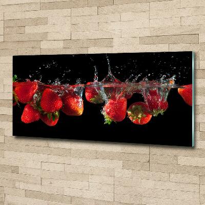 Glasbild Erdbeeren unter Wasser
