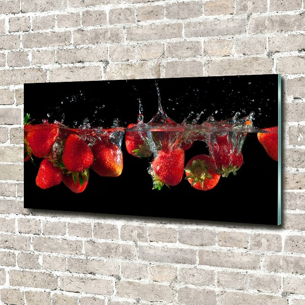 Glasbild Erdbeeren unter Wasser