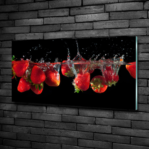 Glasbild Erdbeeren unter Wasser