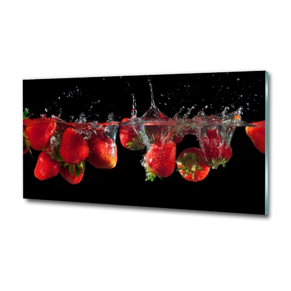 Glasbild Erdbeeren unter Wasser
