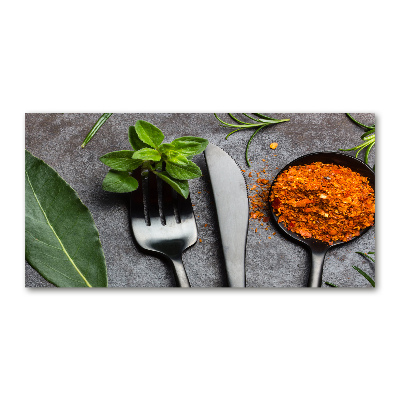 Foto glasbild Besteck und Gewürze