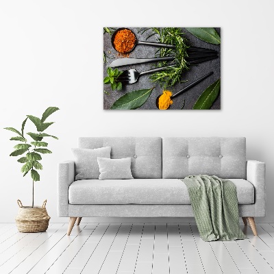 Foto glasbild Besteck und Gewürze