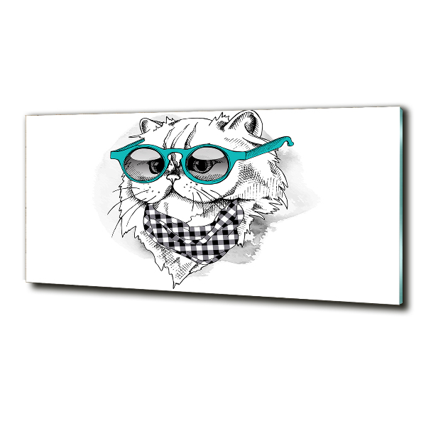 Glasbild Katze mit Brille