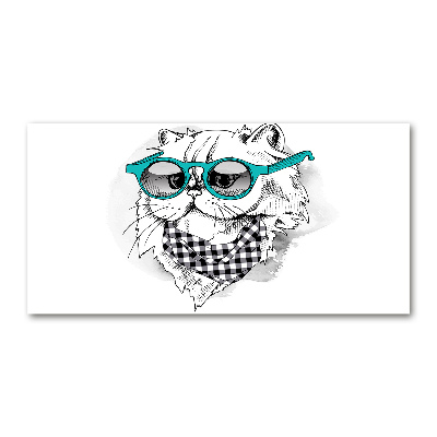 Glasbild Katze mit Brille