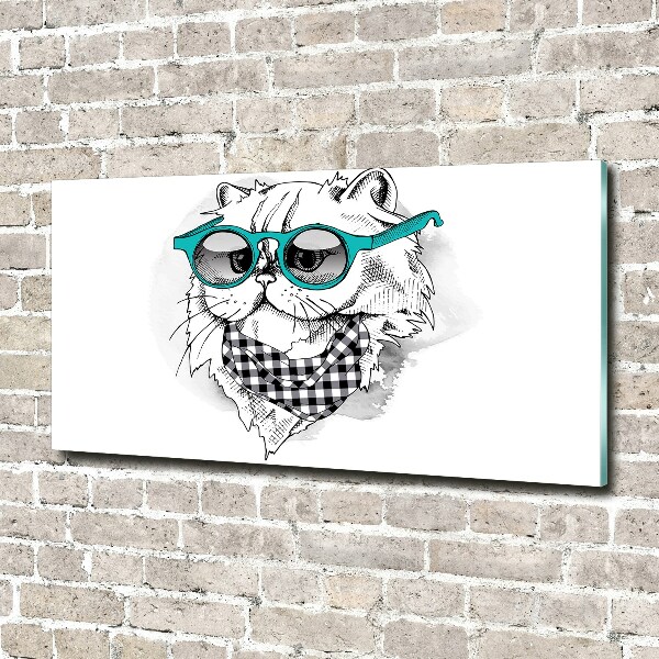 Glasbild Katze mit Brille