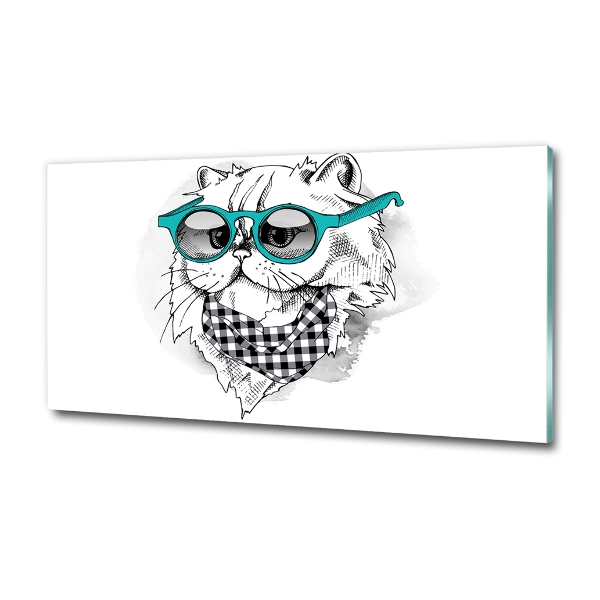 Glasbild Katze mit Brille