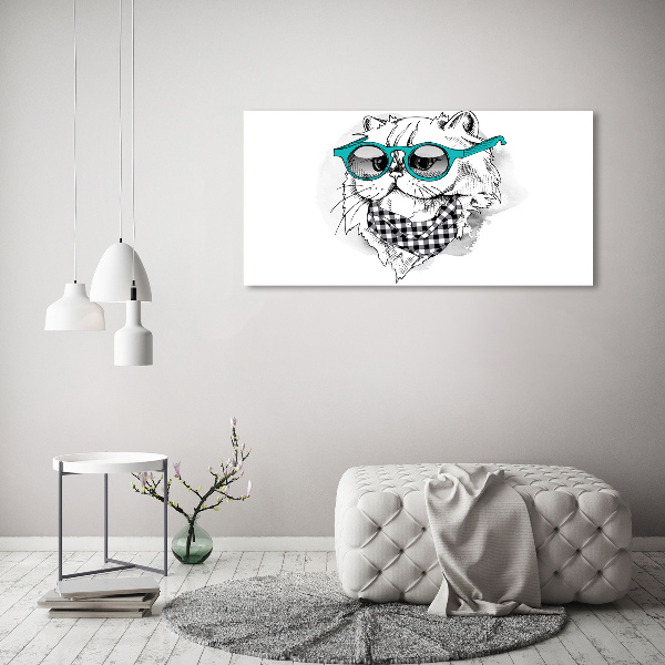Glasbild Katze mit Brille
