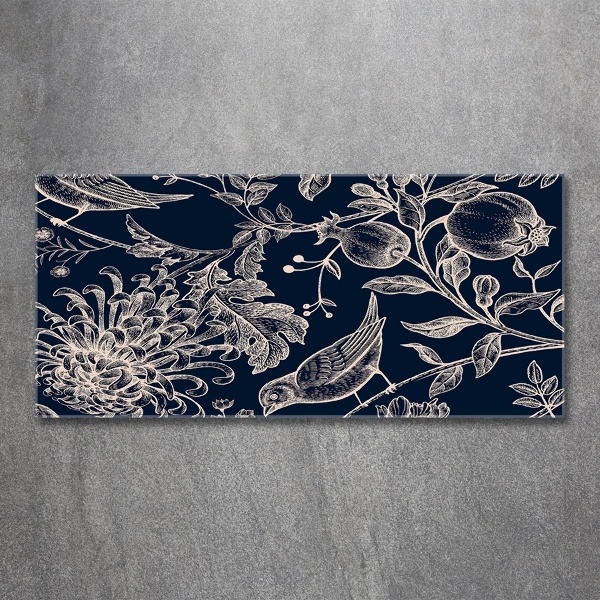 Foto glasbild Blumen und Vögel