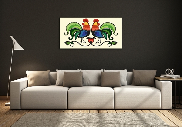 Foto glasbild Hahnen-Volksmuster