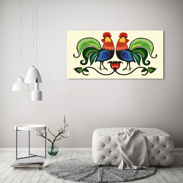 Foto glasbild Hahnen-Volksmuster