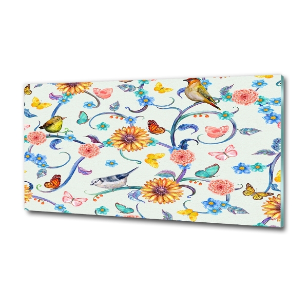 Bild auf glas Blumen und Vögel