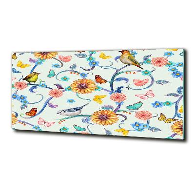 Bild auf glas Blumen und Vögel