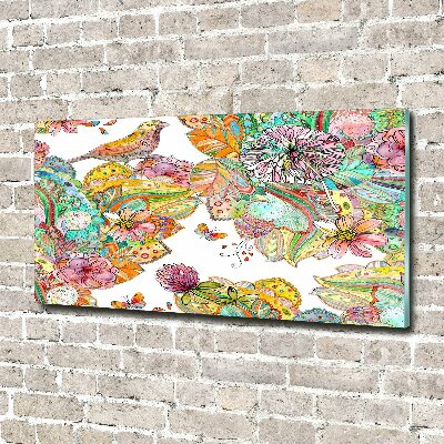 Foto glasbild Vogel und Ornamente