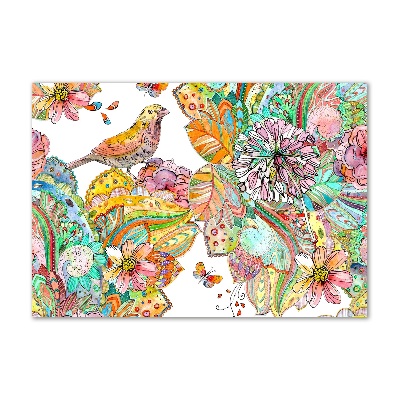 Foto glasbild Vogel und Ornamente