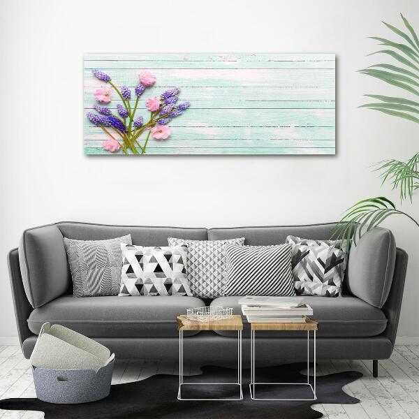 Glasbild Lavendel auf Holz