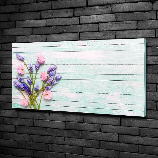 Glasbild Lavendel auf Holz