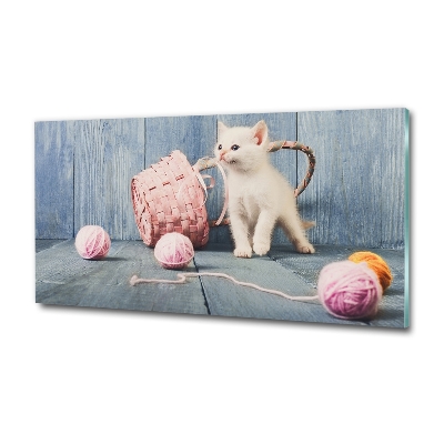 Foto glasbild Weiße Katze und Stränge