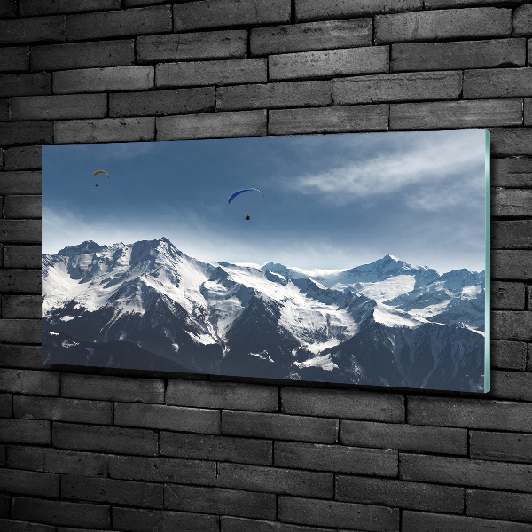 Foto glasbild Gleitschirmfliegen in den Alpen