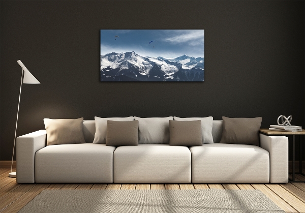 Foto glasbild Gleitschirmfliegen in den Alpen