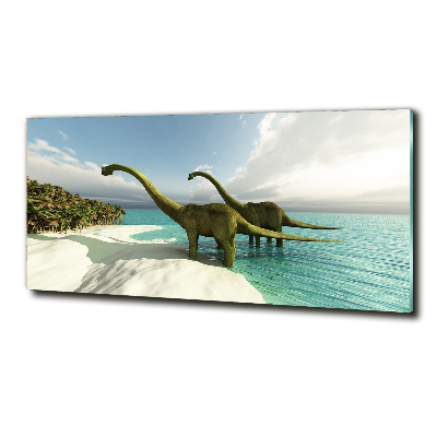 Foto glasbild Dinosaurier am Strand