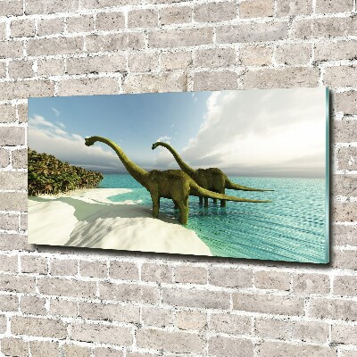 Foto glasbild Dinosaurier am Strand