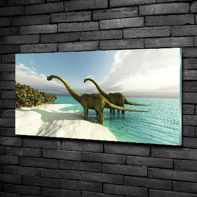 Foto glasbild Dinosaurier am Strand