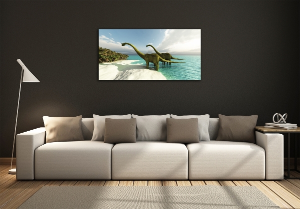 Foto glasbild Dinosaurier am Strand