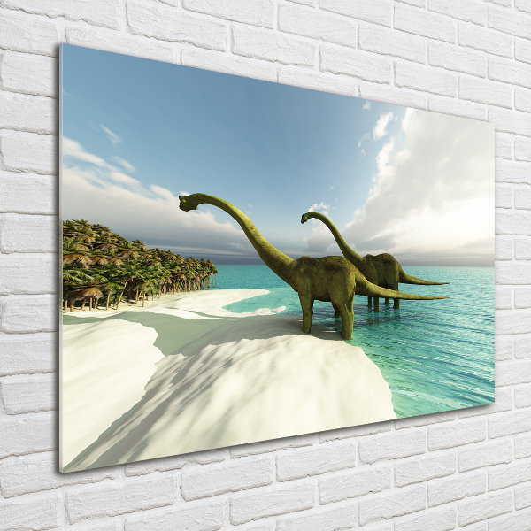 Foto glasbild Dinosaurier am Strand