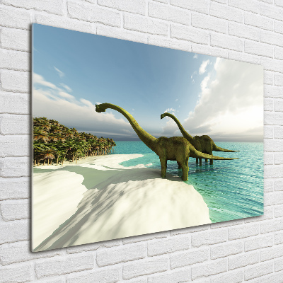 Foto glasbild Dinosaurier am Strand
