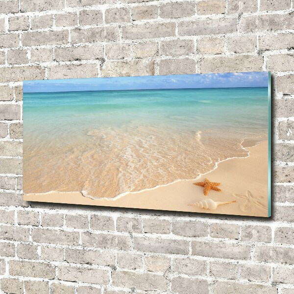 Foto glasbild Seesterne am Strand