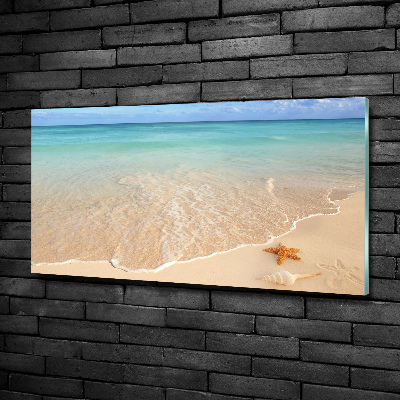 Foto glasbild Seesterne am Strand