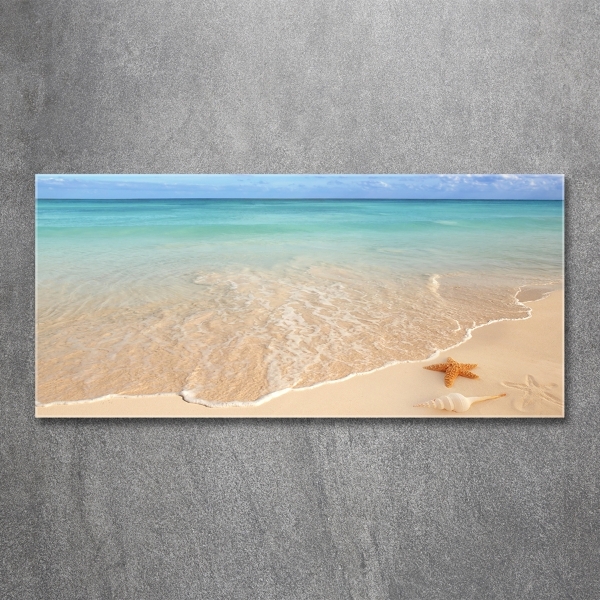 Foto glasbild Seesterne am Strand