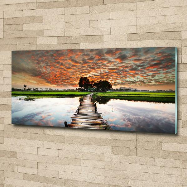 Glasbild Holzbrücke