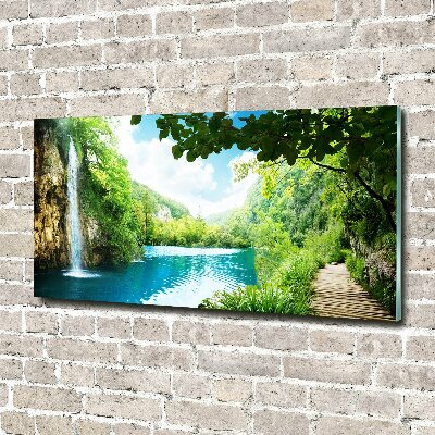 Foto glasbild Wasserfall im Wald