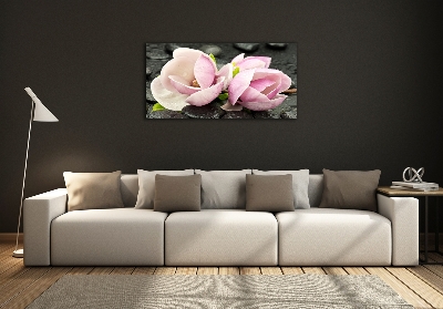 Foto glasbild Magnolien-Zen-Stein