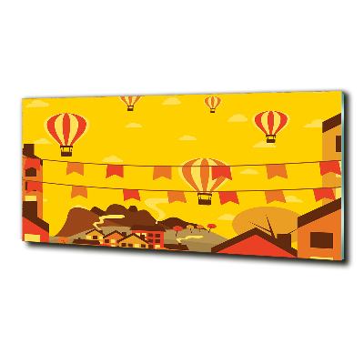 Glasbild Ballons über der Stadt