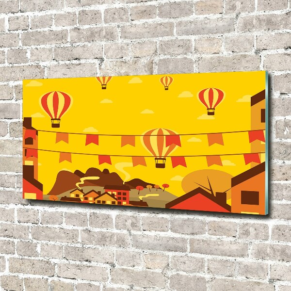 Glasbild Ballons über der Stadt