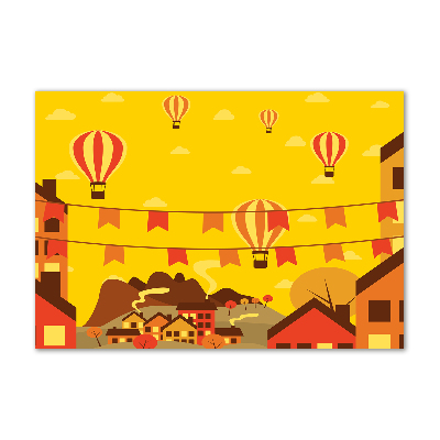 Glasbild Ballons über der Stadt