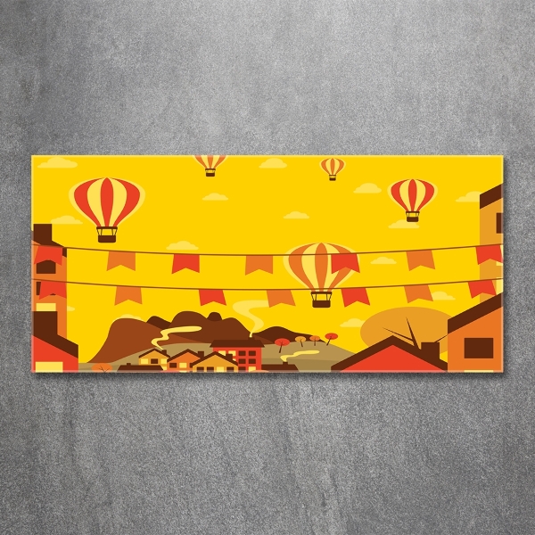 Glasbild Ballons über der Stadt